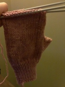 Basic Four Needle Mitten - 75% Completed