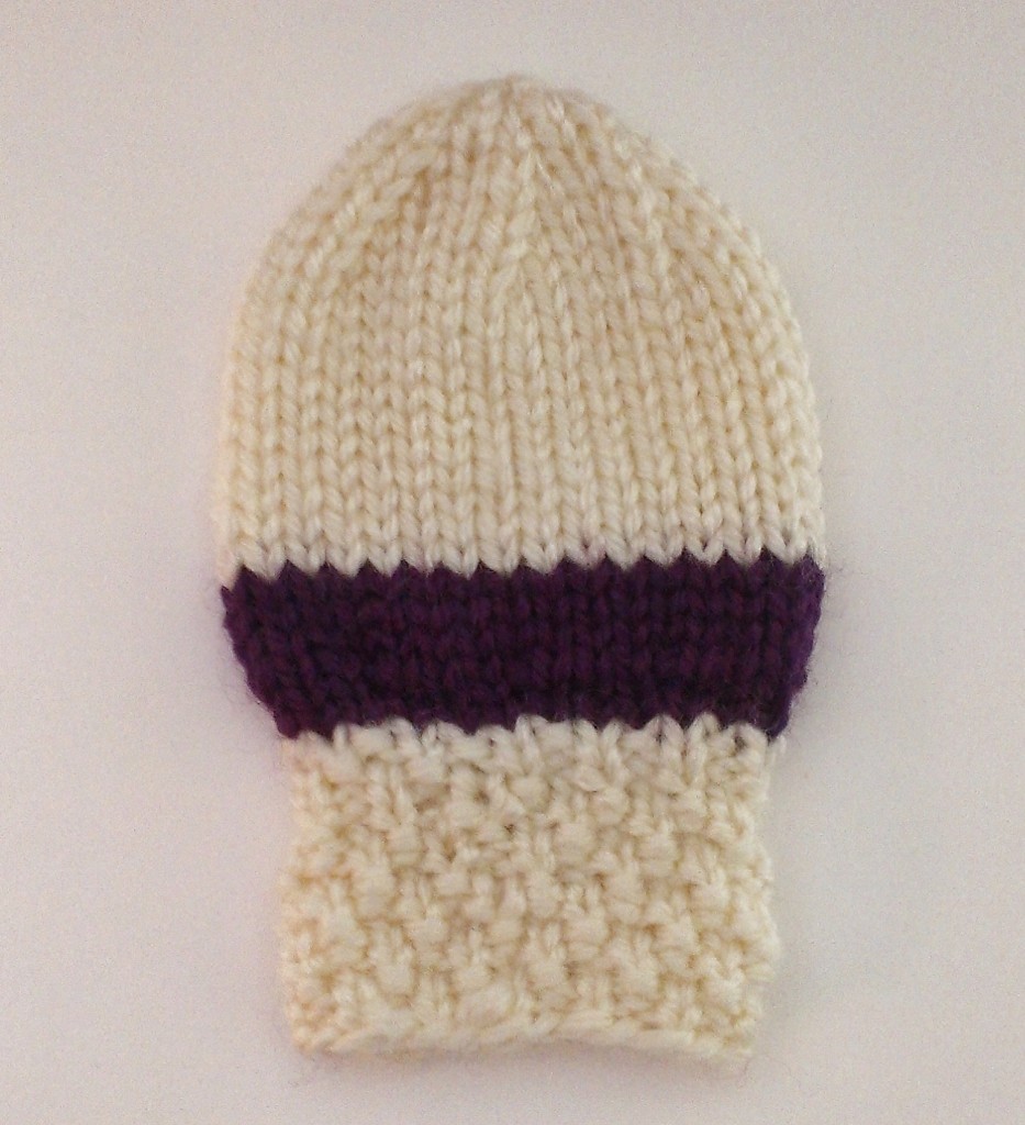 Knit Baby Mitten Purple and White