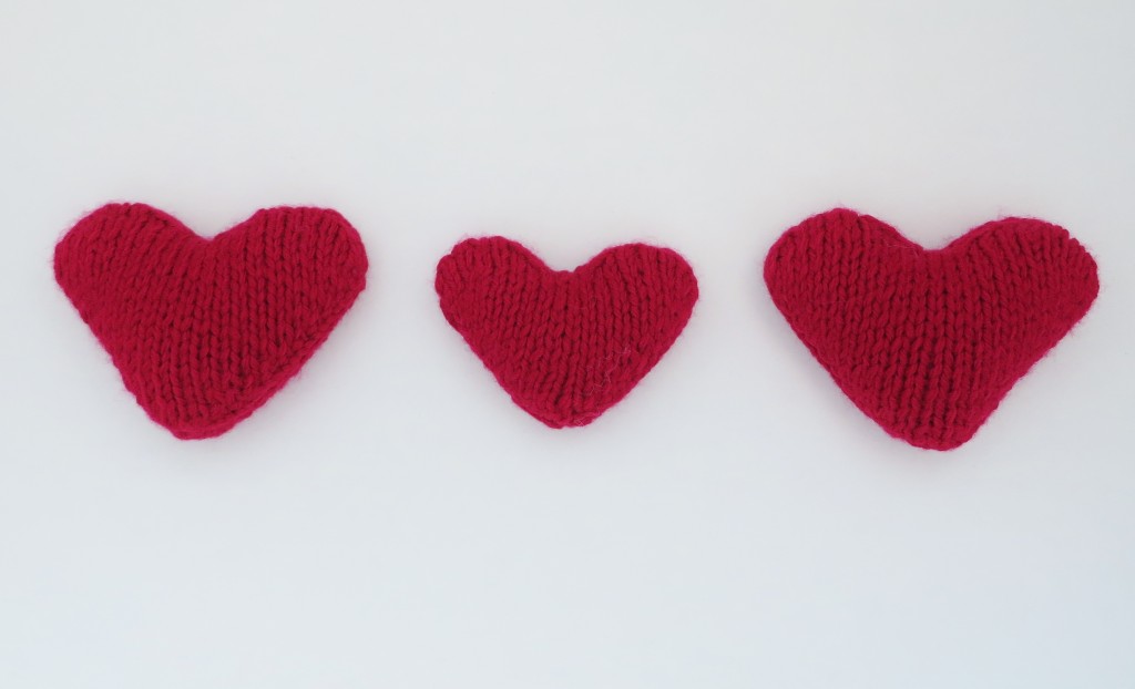 Three Stuffed Knitted Hearts